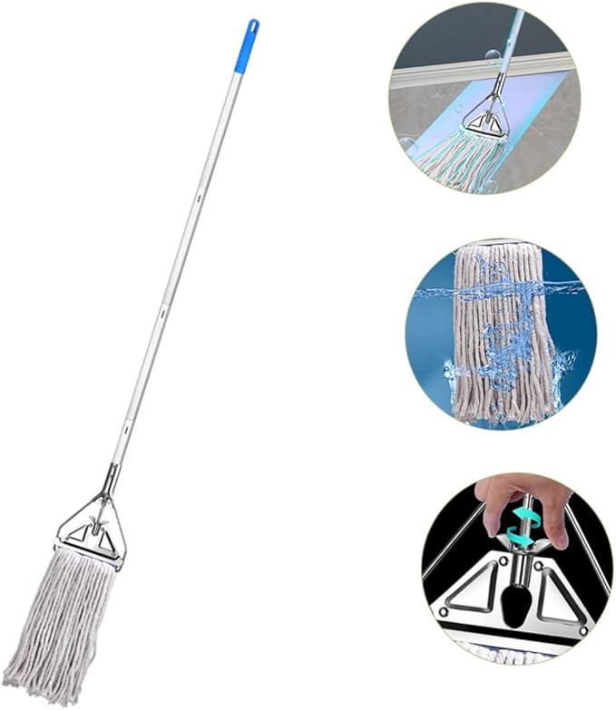 Cotton Floor Cleaning Mop with Long Handle Absorbent Wet Dry Mop for Home Durable Wear Resistant for Hardwood Tile Floors Comfortable Grip