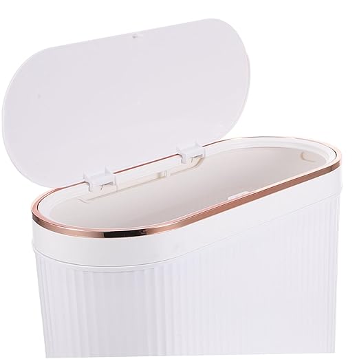 Garneck Narrow Bathroom Trash Can with Lid Space-Saving Plastic Wastebasket for Home Office Hotel Odor-Sealing Lid Modern Style Garbage Bin for Restroom and Toilet