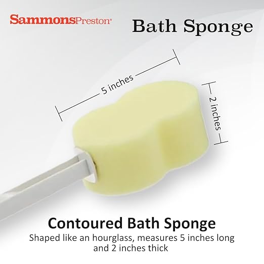 Sammons Preston Bath Sponge Lightweight Long Handled Washer and Scrubber for Bath and Shower Extended Reacher Cleaning Aid for Limited Range of Motion Contour