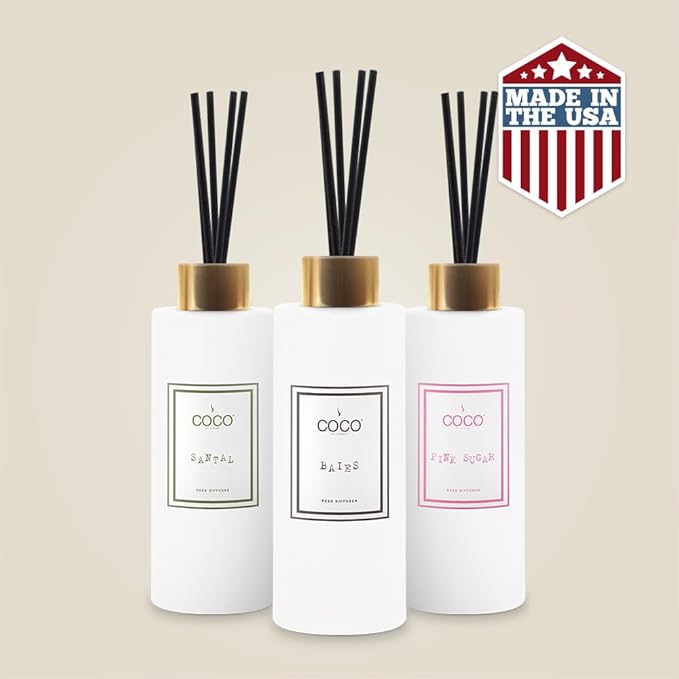 COCO by Stone 5oz Reed Diffuser (Santal) – Luxury Scented Oil Diffuser for Home Aromatherapy Long-Lasting Vegan Fragrance Elegant Home Décor and Air Freshener