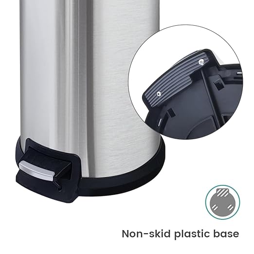 10 Gallon Trash Can with Lid Tall Round Stainless Steel Kitchen Garbage Can with Plastic Lid Liner Free Step-on Pedal Hand Free Trash Can 40 Liter Capacity Silver