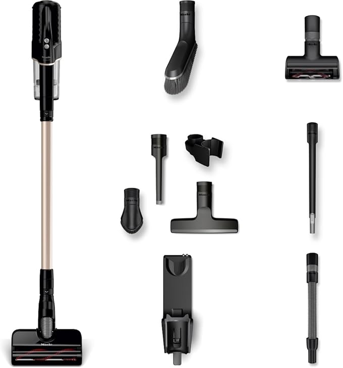 Miele Duoflex Total Care Vacuum Cleaner Cordless and Bagless Multi-Use Multi-Floor Flexible Stick Vacuum with 4 Attachable Brushes and Accessories in Obsidian Black / Rose Gold