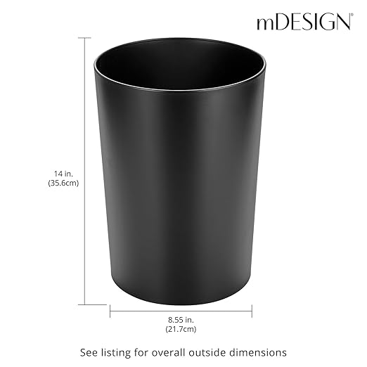mDesign Stainless Steel Round Metal Trash Can Small 4 Gallon Wastebasket Garbage Basket Bin for Bathroom Bedroom Kitchen or Home Office Holds Waste and Recycle Mirri Collection Matte Black