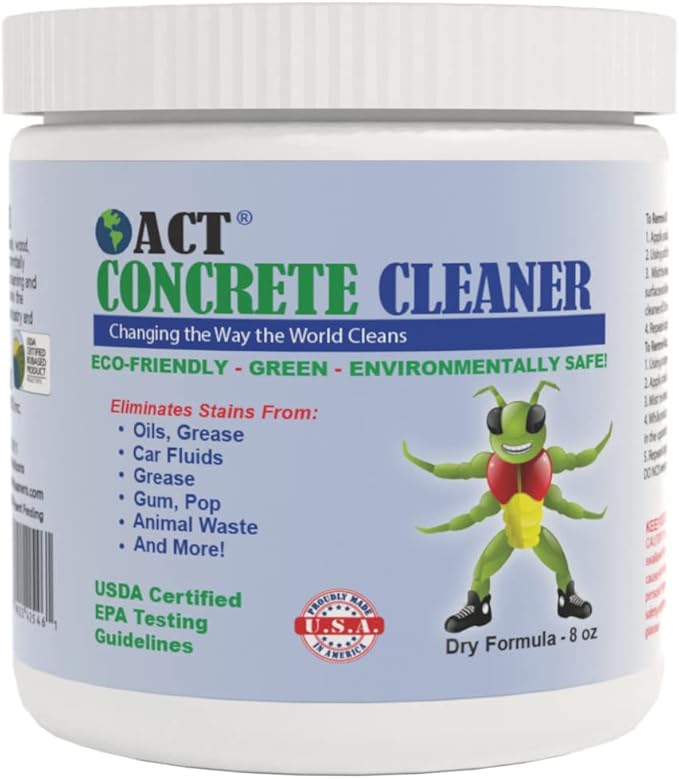 ACT Concrete Cleaner – Eco-Friendly Dry Powder Oil Stain Remover for Driveways Sidewalks Garages &amp Commercial Use | HOA Approved | Bioremediation Formula | Safe around Pets | 8oz