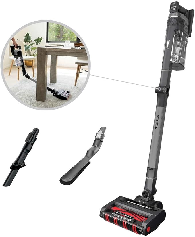 Shark UZ865H Stratos Cordless Vacuum with Clean Sense IQ DuoClean PowerFins HairPro Includes Duster Crevice Tool &amp Anti-Allergen Brush Up to 50 Minute Runtime Gray (Renewed)