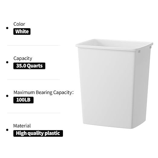 LOVMOR 35QT Kitchen Trash Can Sturdy and Lightweight Slim Trash Can Trash Cans for Kitchen Workspace Bathroom Office Easy to Clean 1 Pack White