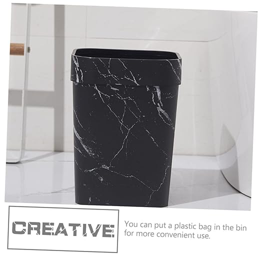 Zerodeko Marbling Waste Bin Small Marble Trash Can Black Marble Waste Baskets Bathroom Black Can Rectangular