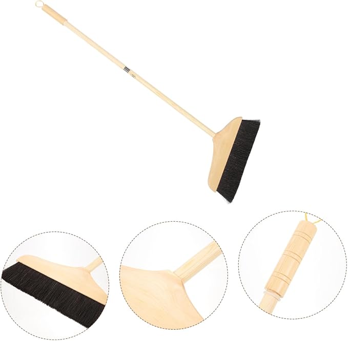 STOBOK Horse Hair Broom with Horsehair Bristles and Stainless Steel Handle Soft Broom for Sweeping Indoor Hardwood Floors Ideal for Home Hair Salon and Pet Hair Removal
