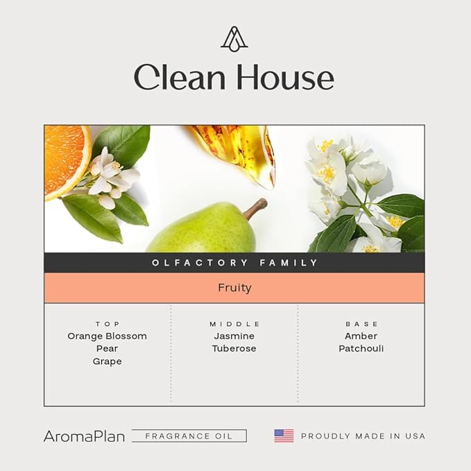 AromaPlan Scents Clean Smelling Essential Oils Clean House (5 Fl Oz /148ml) 2 Pack-Fresh Scent Essential Oil for Diffuser USA Fragrance Bigger Bottle Bolder Aroma &amp Longer Lasting
