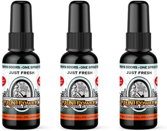 BluntPower (Just Fresh 3 Pack) Concentrated Odor Eliminator and Diffuser Oil - Room Deodorizer Odor Eliminator and Smoke Eliminator Spray - Premium Oil Based Air Freshener &amp Odor Eliminator Spr