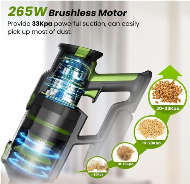 Vacuum Cleaners for Home Cordless Stick Vacuum with Powerful Suction for Pet Hair on Hardwood Floors &amp Carpets Lightweight Handheld and Portable Rechargeable Cleaner (Black+Green)