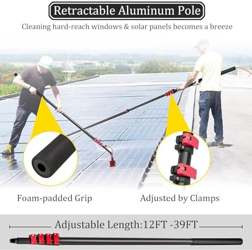 Glass Cleaning Brush Home Water Fed Telescopic Pole Kit Solar Panel Brush Rotating for Photovoltaic PanelSolar Panel Cleaning Brush - 5m Water Fed Telescopic Tool with 30cm Head for Efficie