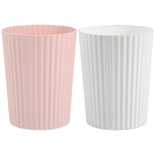 JiatuA Small Trash Can Plastic Wastebasket Garbage Container Bin for Bathroom Kitchen Under Sink Bedroom Home Office College Dorm Pink &amp White
