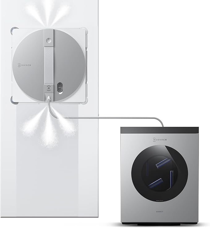 ECOVACS WINBOT W3 Omni Robot Window Cleaner with Auto-Clean &amp Multi-Functional Station Win-SLAM 5.0 Smart Navigation Intelligent Cleaning with Triple Spray System 12-Level Protection