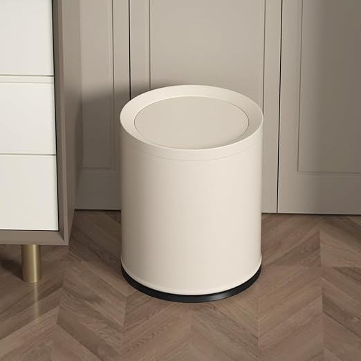 2.6 Gallon/10L Metal Trash Can with Swing Lid Double BucketRound Waste BasketBlackModernElegant Garbage canfor BathroomLiving RoomKitchenOfficeHomeBedroom(12L-White)