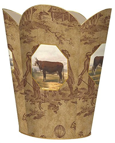Marye-Kelley WB218-Cow and Bull on Brown Toile Wastepaper Basket