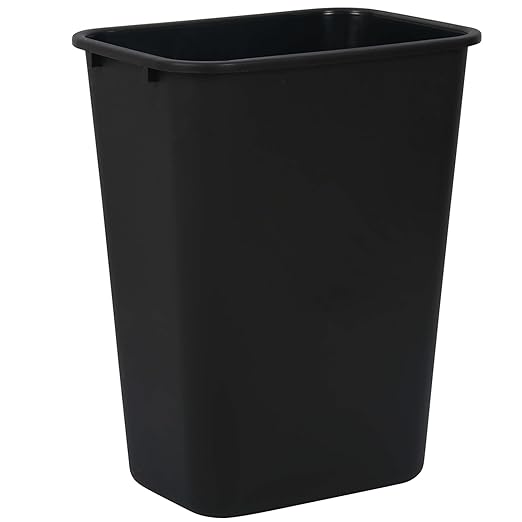 MARKSON 10 Gallon Plastic Rectangular Wastebasket Black