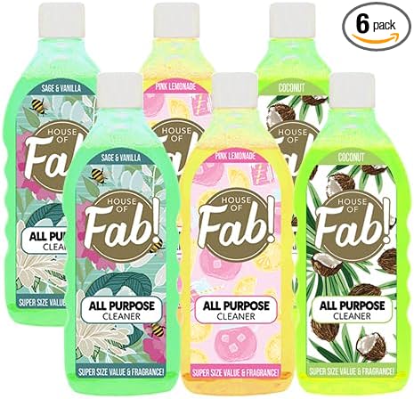 HOUSE OF FAB! Powerful All Purpose Cleaner Dirt &amp Grime Removing Multi Purpose Cleaner Used for Floors Walls and Any Hard Surface Used on Large Areas 33.8 FL Oz 6 Pack Sweet