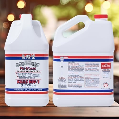 Nu-Foam Liquid Detergent for Bar Glassware – Original Streak-Free Solution - Hand Washing Bar Tavern Brewery Supplies - Spotless Serving Glasses - Concentrated- Easy On Hands - 5 gallon Pail