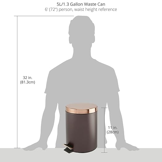 mDesign Pedal Bin - Metal Waste Bin with Pedal Lid and Plastic Bucket Insert - Perfect for Bathroom Kitchen and Office - Ergonomic Design - Bronze/Rose Gold
