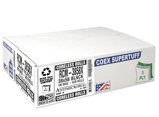 Aluf Plastics 55-60 Gallon 1.5 MIL (eq) Black Heavy Duty Trash Bags - 38 x 58 - Pack of 100 - For Construction Industrial Outdoor &amp Commercial