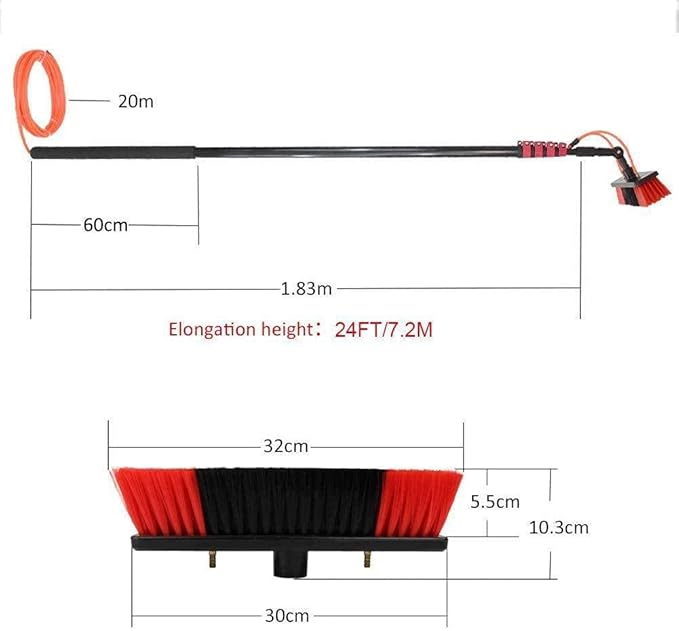 3.6-11m Window Cleaning Pole Window Cleaner Kit Water/Hose Fed Pole Window Cleaning Brush Equipment Cleaning Photovoltaic and Solar Panels / 6m Rod / 30cm Brush Head