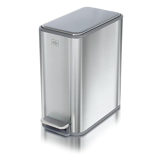 Clorox Slim Trash Can - 2.6 Gallon (10 Liter) Small Metal Trash Can with Soft Close Lid Step Pedal Removable Bucket - Stainless Steel Waste Bin for Narrow Spaces Bathroom and Office