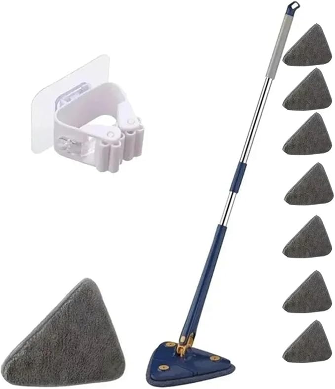 360° Swivel Telescopic Triangle Mop Cleaning Adjustable Squeeze Wet and Dry Using Absorbent Household Floor Tools(Blue 7pcs Cloth)