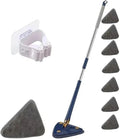 360° Swivel Telescopic Triangle Mop Cleaning Adjustable Squeeze Wet and Dry Using Absorbent Household Floor Tools(Blue 7pcs Cloth)