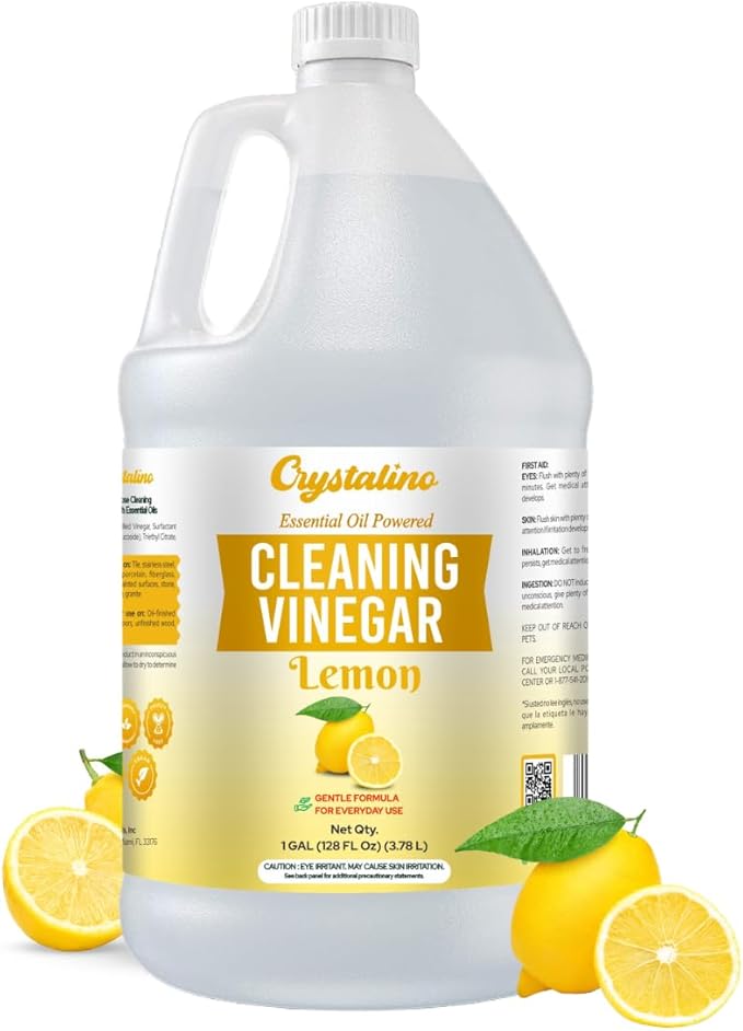 Lemon Essential Oil Cleaning Vinegar (1 Gallon) 6% Non-Toxic Distilled White Vinegar for Cleaning Purpose Vinagre Blanco Vinger (128 Fl Oz (Pack of 1) Lemon)