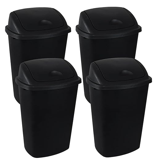 Yuright 4-Pack 13 Gallon Garbage Can with Swing Lid Plastic Kitchen Trash Can Black