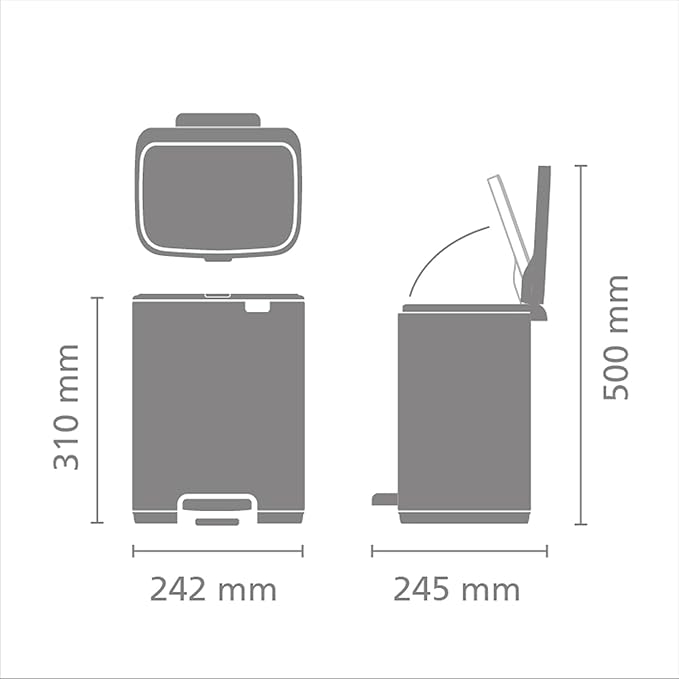 Brabantia Bo Small Step-On Trash Can | 1.8 Gal / 7L | Matt Black | Light-Pedal Soft-Close Bedroom Bathroom Nursery Trash Can Removable Inner Bucket Non-Slip Base | + Trash Bags