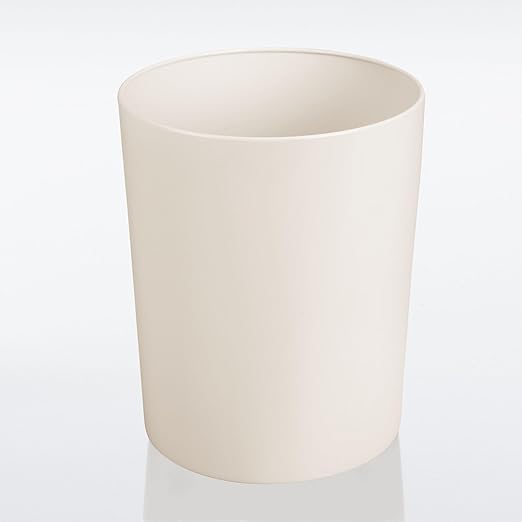 mDesign Round Metal Small 1.7 Gallon Recycle Trash Can Wastebasket Garbage Container Bin for Bathrooms Kitchen Bedroom Home Office - Durable Stainless Steel - Mirri Collection - Cream/Beige