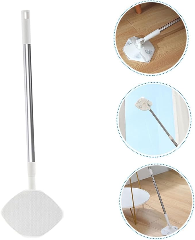 Rotating Dust Mop with Wash-Free Triangular Microfiber Pad and Facial Cleansing Tissue Household Dry and Wet Dusting Tool for Hardwood Floors and Window Cleaning