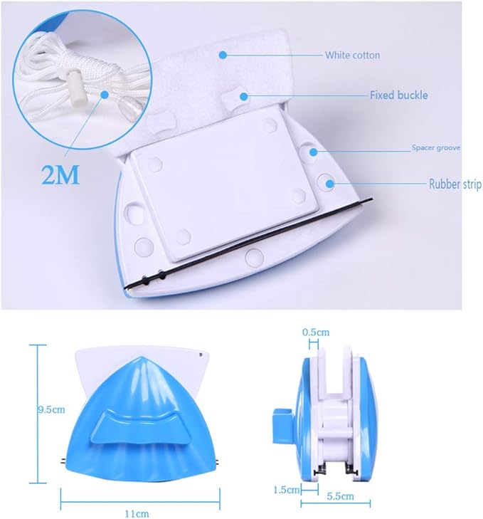 Magnetic Window Cleaner Double-Sided Magnetic Window Cleaner Glass Cleaning Brush Glass Wiper Household Cleaning Tools with Anti-Falling Rope for High-Rise Double Glazed Window