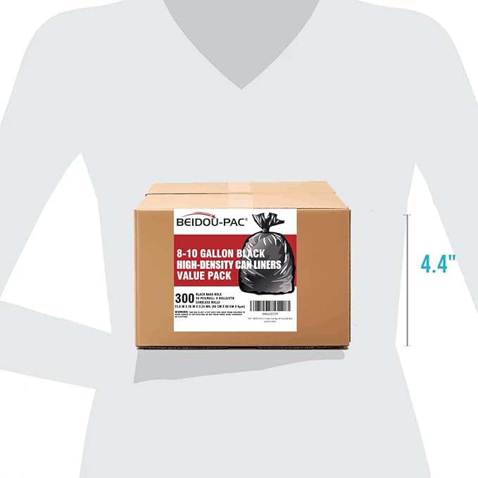 8-10 Gallon Trash Bags 300 Count Black Garbage bags Multi-purpose Trash Can Bin Liners for Bathroom Office Industrial Commercial Janitorial Municipal Recycling