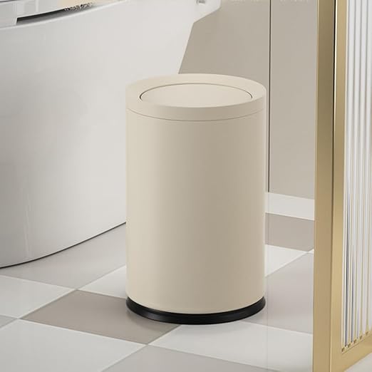 2.3 Gallon/9L White Round Trash Can with Swing Lid Metal Garbage CanModernElegant Waste Basketfor Bathroom BedroomLiving RoomOfficeRVHome(9L-White)