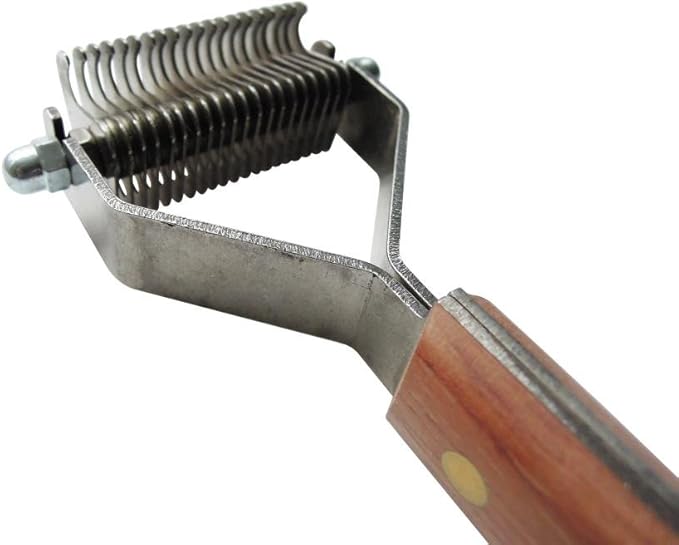 Mars Coat King Dematting Undercoat Grooming Rake Stripper Tool for Dogs and Cats Stainless Steel with Wooden Handle for Thick Coats 20-Blade Stripper for Groomers Pet Owners