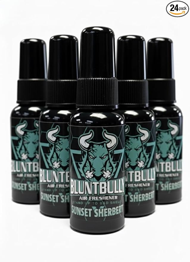 Blunt Bully Air Freshener (Sunset Sherbet) Premium Oil Based Air Freshener Spray. Long-Lasting Room Bathroom Office &amp Car Scent | Eliminates Odors from Smoke Pets &amp More (Pack of 24)