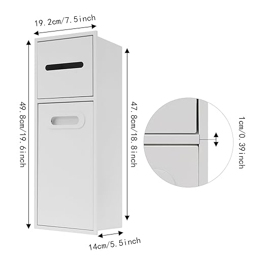 Bathroom Trash Can Tilt Out Trash Bin Cabinet Hidden Recessed Wall Mounted Stainless Steel with Toilet Paper Holder (White)