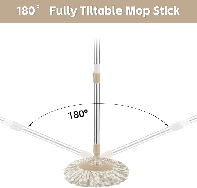 Spin Mop Replacement Handle 47.6-inch 360 Degrees Rotating Telescopic Replacement Mop Stick with Robust Reinforced Plastic Disc for Spin Mop Bucket Cleaning System (Plastic DiscKhaki)
