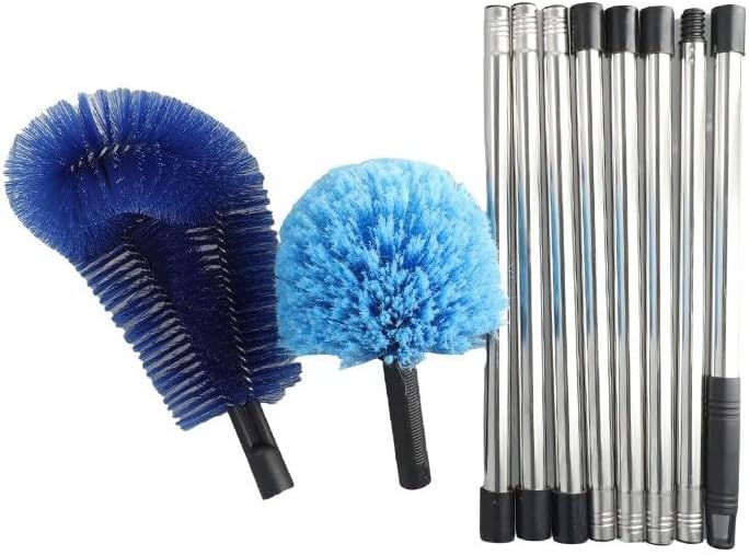 Stainless Steel Telescopic Ceiling Broom with Long Handle for High Corner Cleaning Adjustable Extension Pole for Walls Floors Patios Lightweight Brush Head Blue(B)