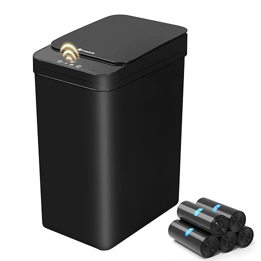 Bathroom Automatic Trash Can 4 Gallon Touchless Motion Sensor Small Garbage Can with Lid Smart Electric Narrow Waterproof Garbage Bin for Bedroom Office Black