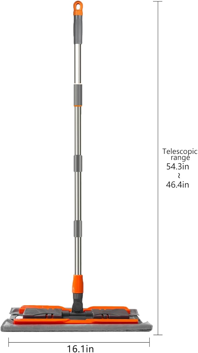 57-inch Microfiber Flat Mop with Stainless Steel Telescopic Handle and 4 Washable Mop Pads for Wet and Dry Cleaning of Hardwood Tile Laminate and Vinyl Floors Scratch-Resistant Professional Mops