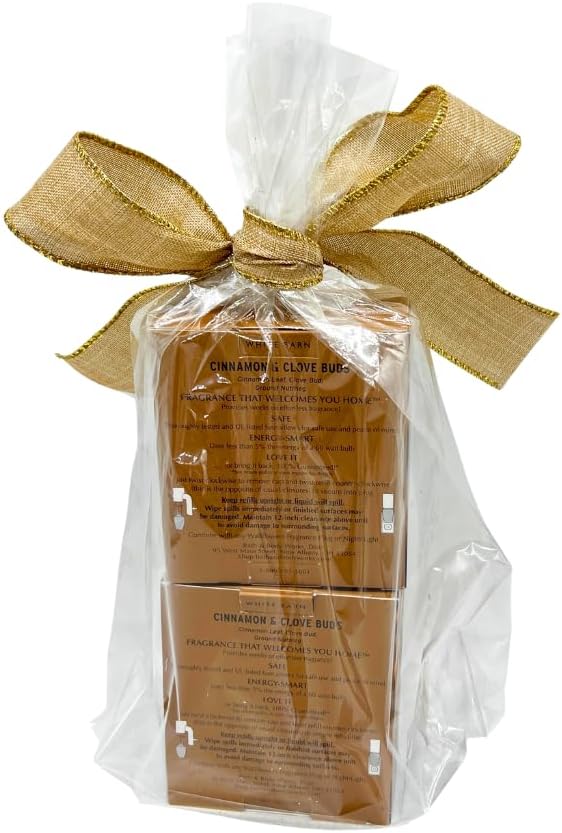 Bath &amp Body Works CINNAMON &amp CLOVE BUDS Wallflowers Refills 4-Pack Gift Set with 30-Inch Champagne Gold Ribbon Bow for Holidays – 0.8 fl oz Each