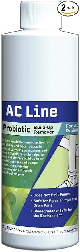 Probiotic HVAC Air Conditioner Condensate Line Build-Up Remover - AC Drain Cleaner and Deodorizer - 8 Fl Oz - 2 Pack