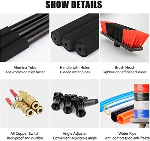 12ft - 39ft Window Cleaning Pole 180° Rotatable Brush Head Water Fed Pole Kit Telescopic Brush Extendable Window Washer Roof Cleaner Glass Outdoor Solar Panel20FT/6M