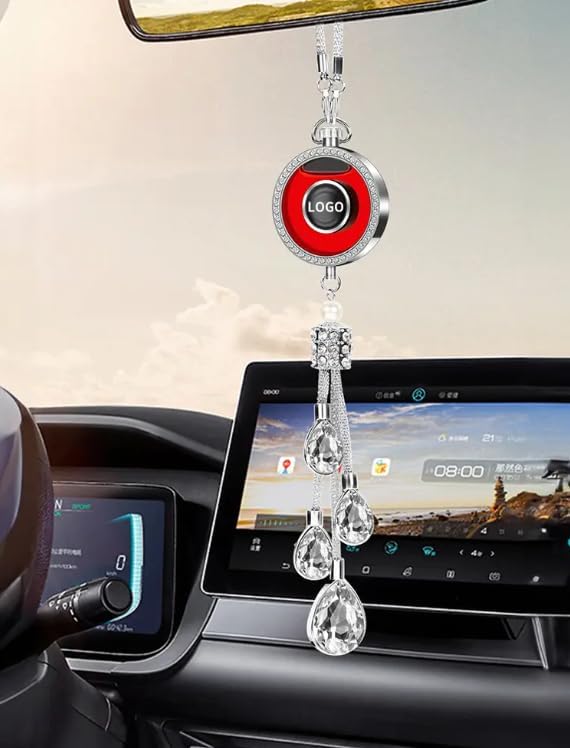 Luxury Car Air Freshener Pendant-Crystal Tassel Design with Refillable Perfume Bottle -Rearview Mirror Hanging Diffuser-Compatible with Mercedes-Benz Cars-Elegant Interior Decoration (Rose)