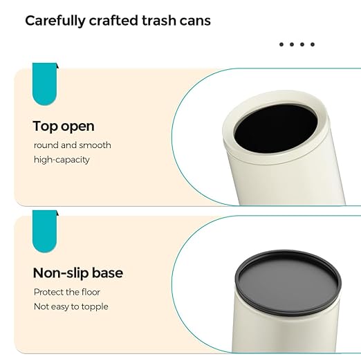 2.4 Gallon Bathroom Small Trash Can Open Top Waste Basket White Decorative Garbage Can for Near Desk Bathroom Bedroom Hotel Office Cafe Kitchen Hallway(White 9L)