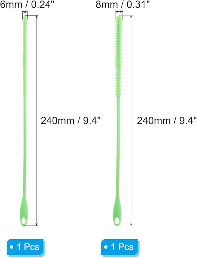 2 Pcs Silicone Straw Brush 9.4 Inch Bottle Straw Brushes n (6mm+8mm)